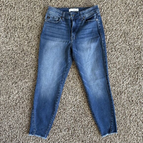 KanCan Jeans 9/28 Mid-Rise Skinny Ankle Blue Denim Frayed edge & slit #KC8558M - Picture 2 of 9